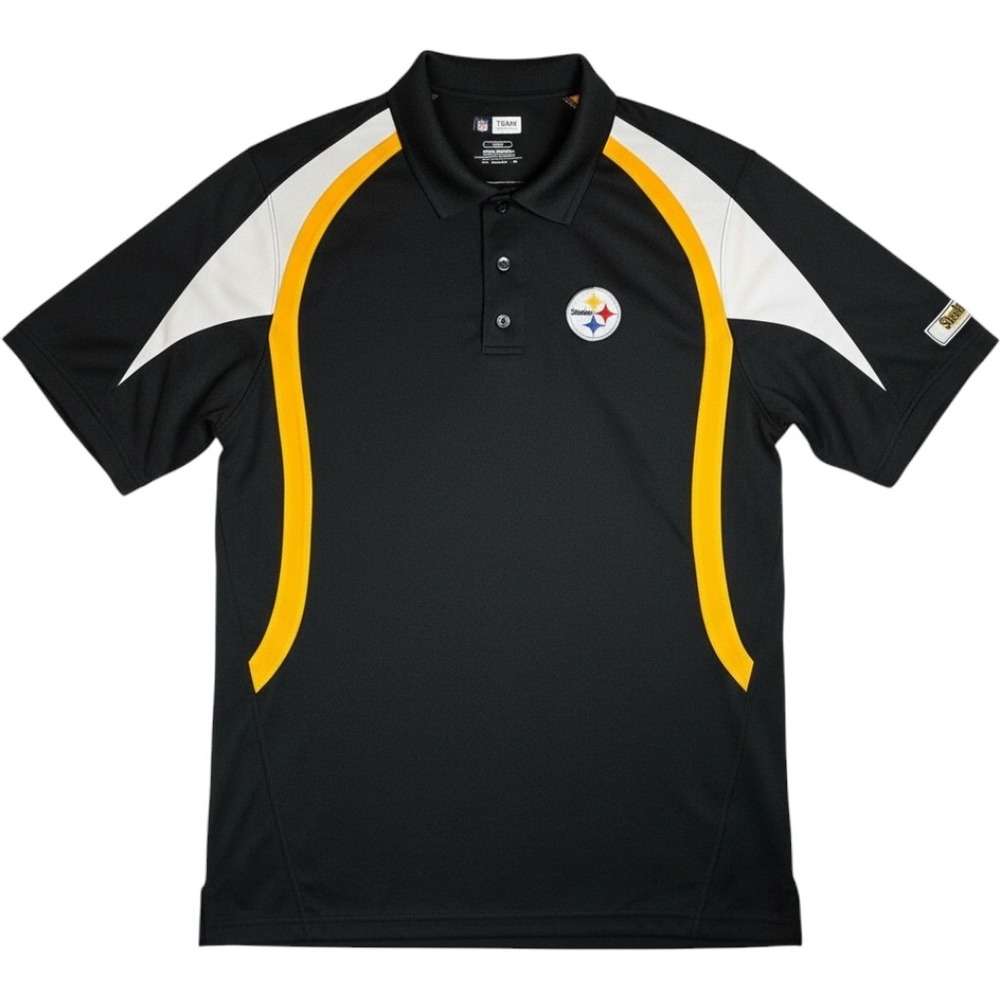 NFL‎ Team Apparel Pittsburgh Steelers Polo Shirt Mens Large Black Gold Football